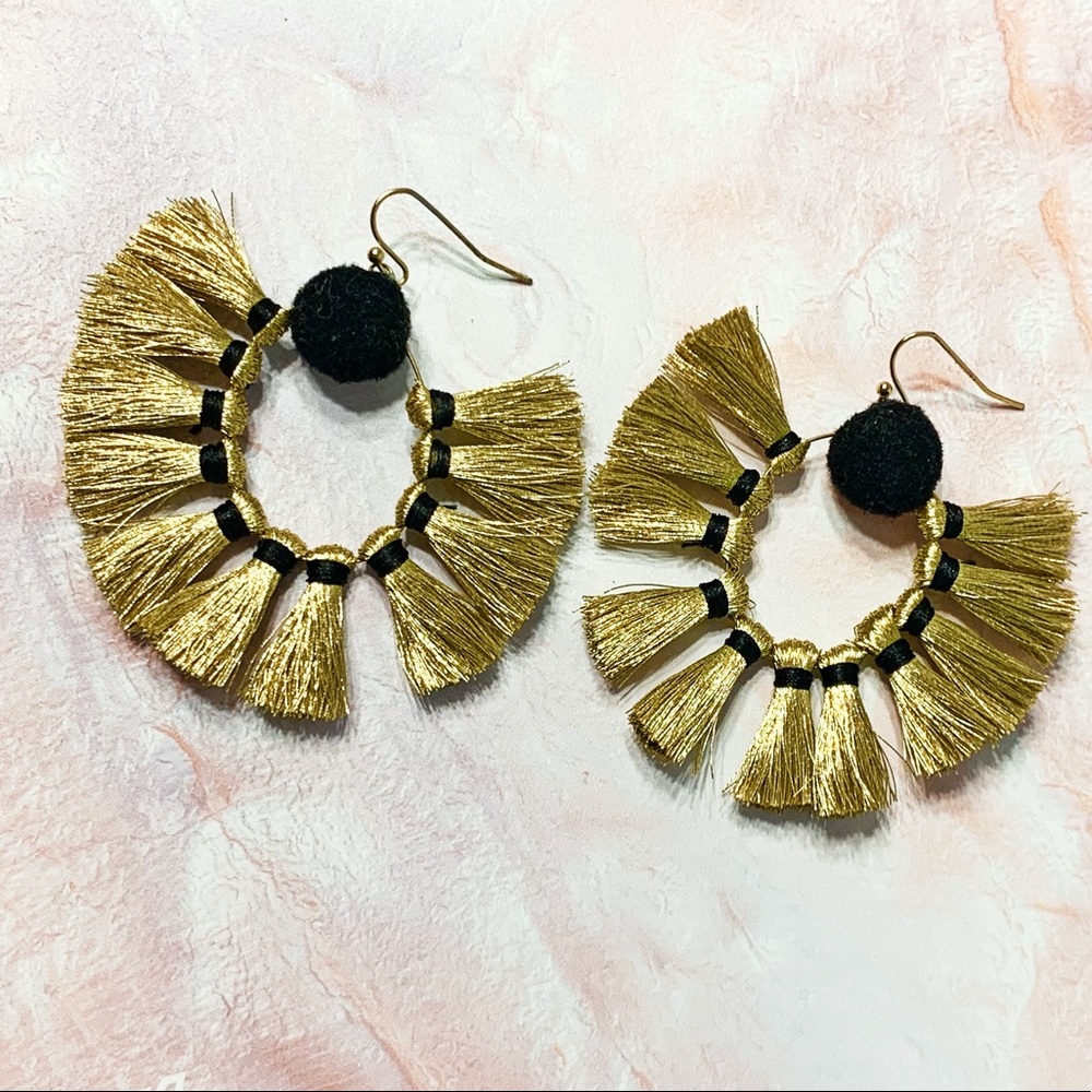 Black & Gold Fan Tassel Earrings